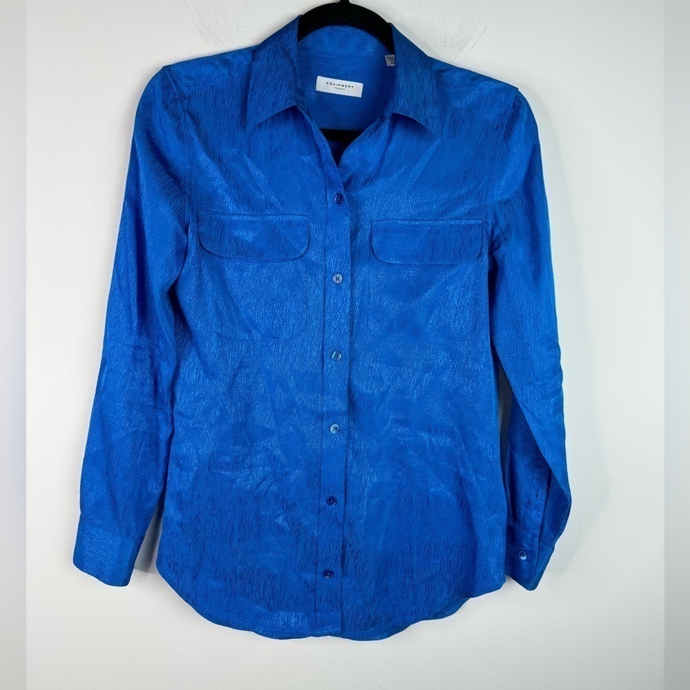 Equipment Blue Flap Pocket Shirt Button Down textured print blue XXS